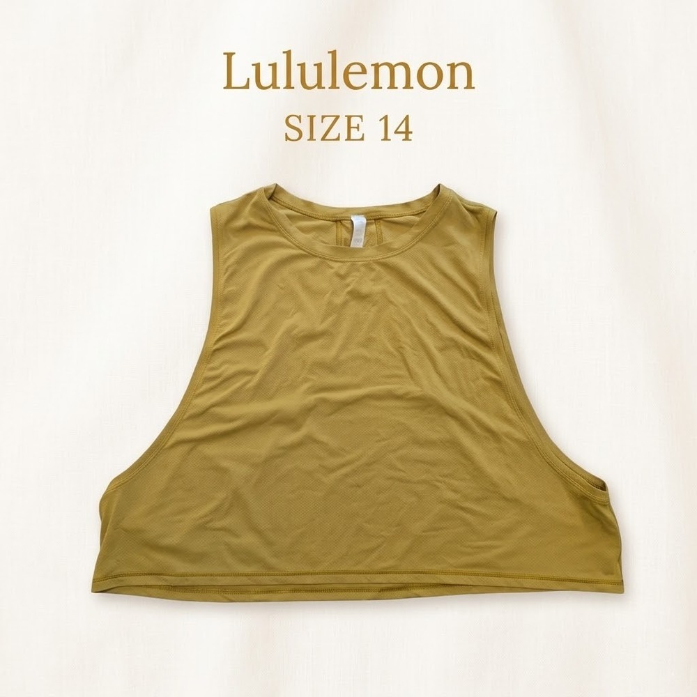 Lululemon Train to Be Tank Top Mesh Gold Ochre Women Size 14 Athleisure